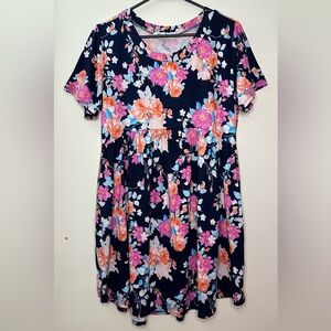 Haptics Navy Floral Babydoll Dress Size Small